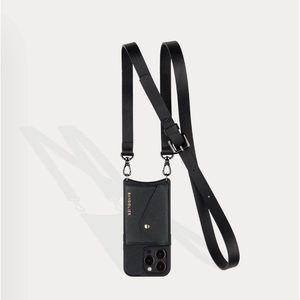 Side Slot Leather Crossbody Bandolier in Black/Pewter